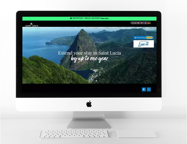 Desktop view of the St. Lucia website's homepage