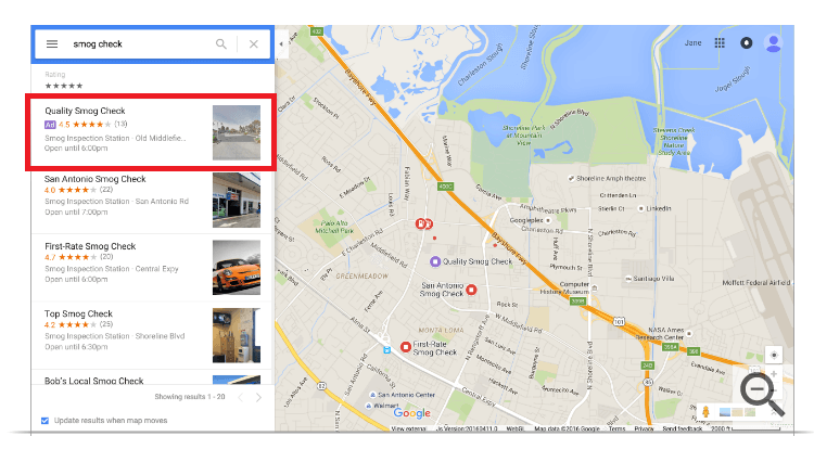 Google Maps local search ads on desktop